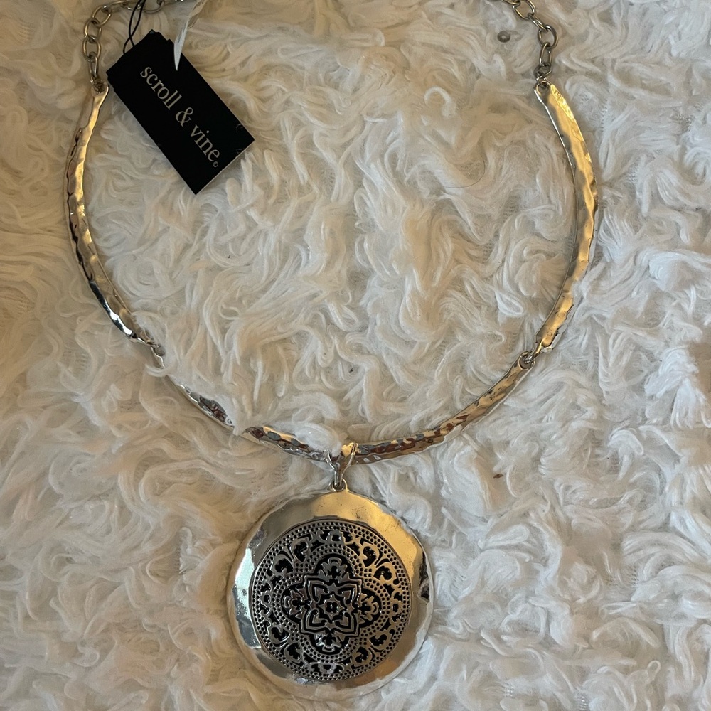 Scroll & Vine Silver Statement Necklace - NIB